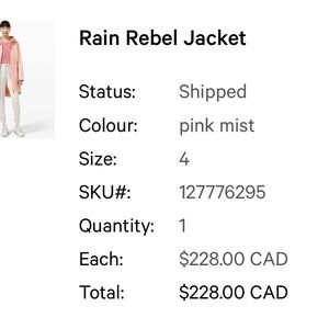 Lululemon rain rebel jacket